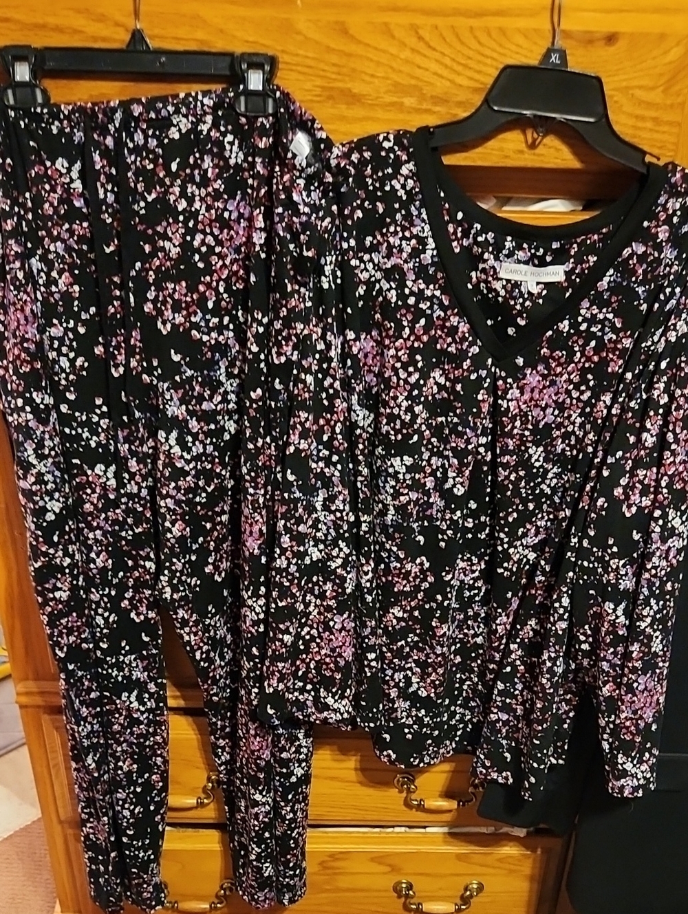 Ladies Carol HochmanBlack Floral K Long Sleeve Pajama Set